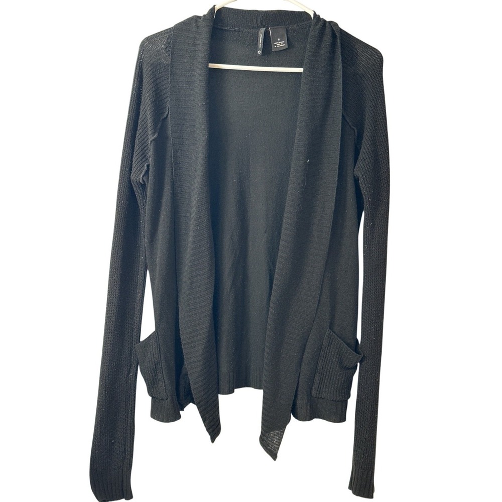 New Directions Black Open Front Cardigan Sweater With Pockets Size S Womens Acry